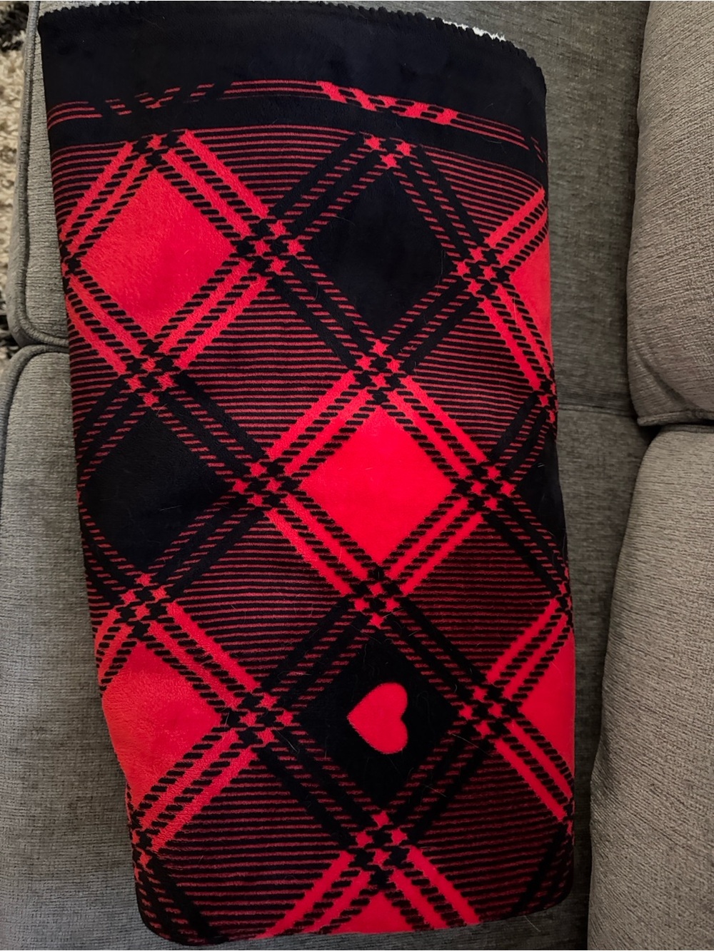Pink Victoria’s Secret Red- Black Plaid Sherpa Throw blanket